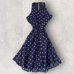 Banana Republic Navy and White Polka Dot Midi Dress